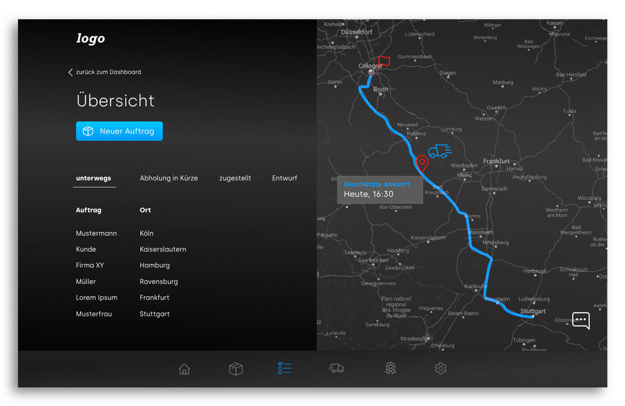 Web-App Logistikportal Übersicht